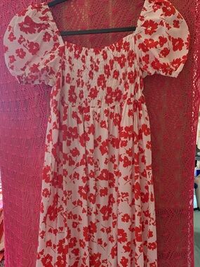 Zara Red and White Floral Maxi Dress
